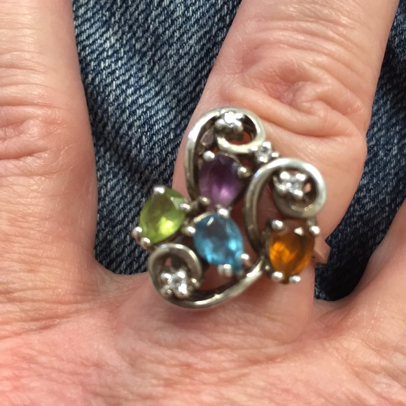Vintage Ring Multicolored Gemstones with Diamonds - Picture 2 of 3